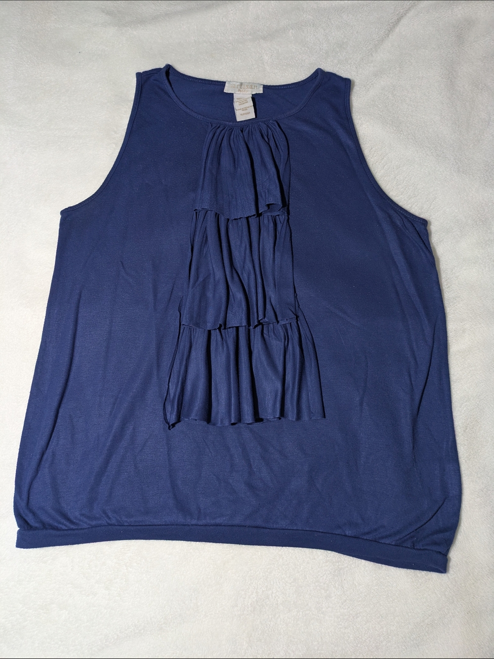 Artisan NY Navy Blue Ruffle Front Tank Top Sleeveless Blouse Size XL Petite